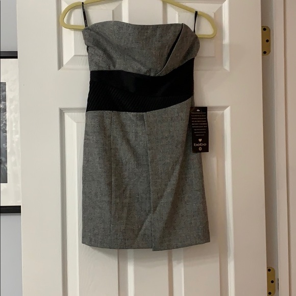 Bebe NWT grey dress with pintuck waist. Size 4 - Picture 1 of 5